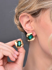 Green stone Square Stud Earring