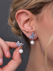 crystal butterfly earring with pearl drop