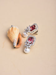 Ruby Red Pearl Stud Earring