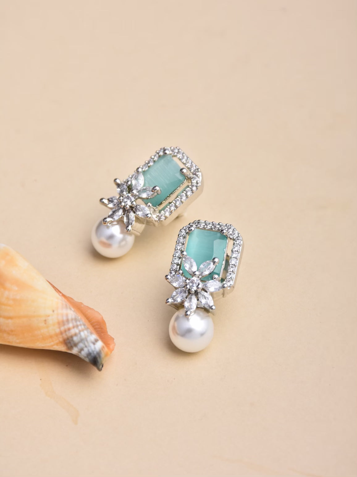 Mint Green Pearl  Stud Earring