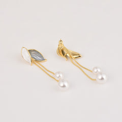 Exquisite Flower Petal Pearl Dangle Earring