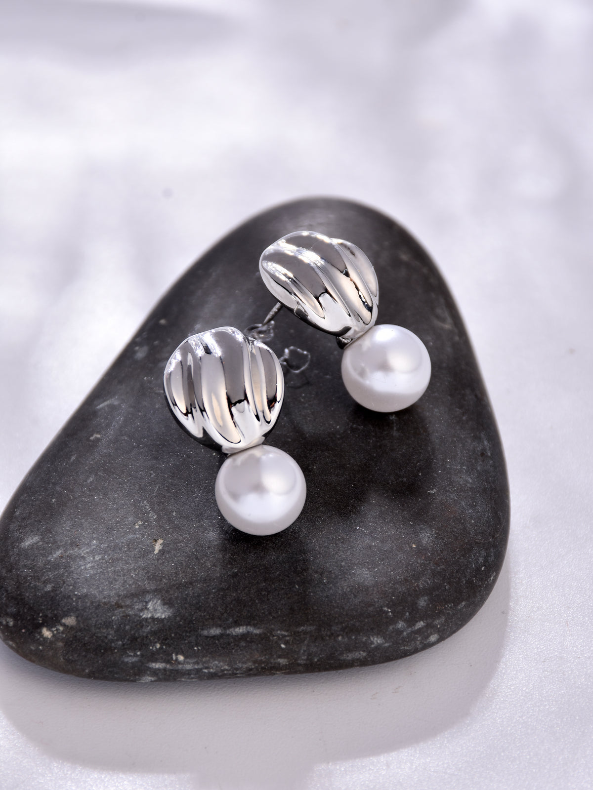 Silver Studs with Pearl Drop