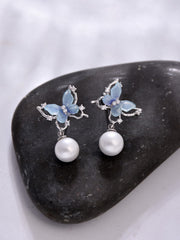 crystal butterfly earring with pearl drop