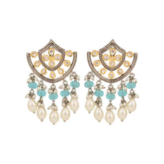 Regal Kundan Pearl & Blue Chandelier Earrings