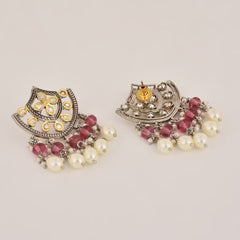 Regal Kundan Pearl & Ruby Chandelier Earrings