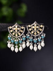 Regal Kundan Pearl & Blue Chandelier Earrings