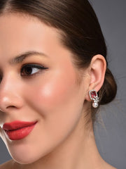 Ruby Red Pearl Stud Earring