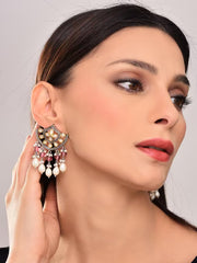 Regal Kundan Pearl & Ruby Chandelier Earrings