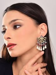 Regal Kundan Pearl & Ruby Chandelier Earrings