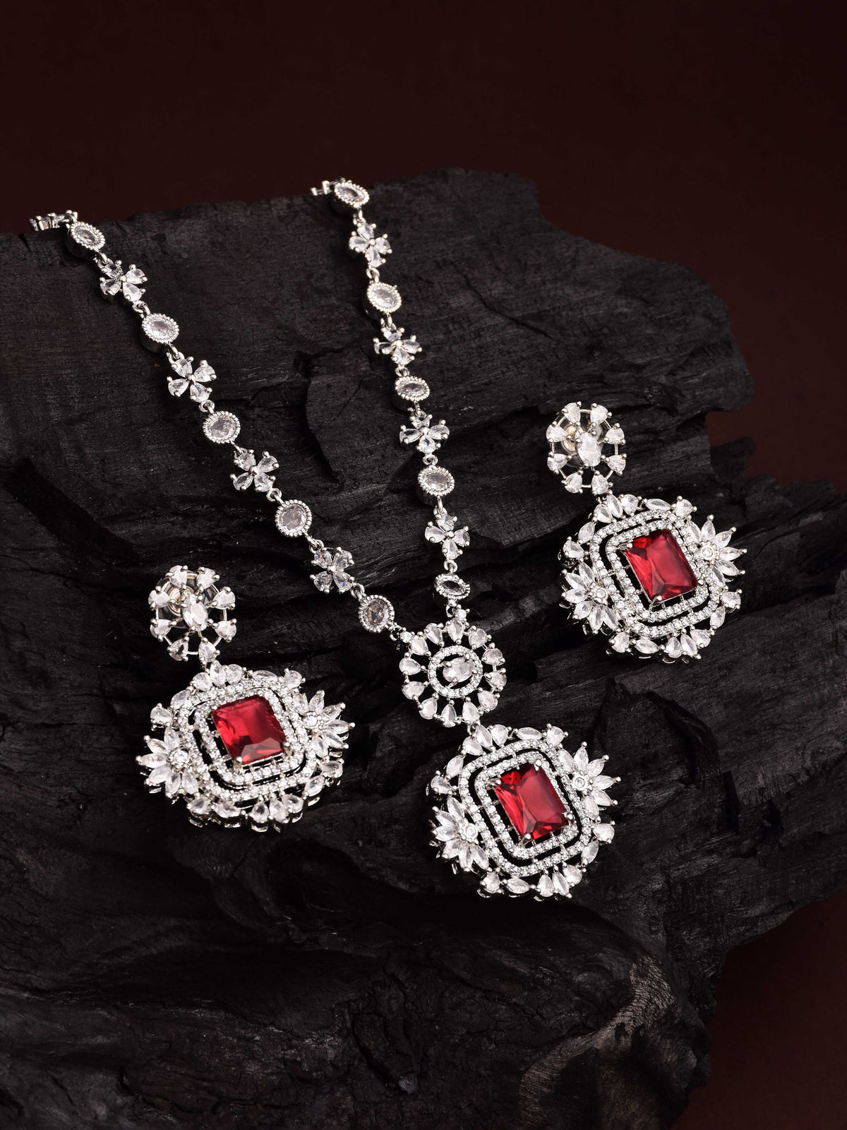 Blazing Ruby Red Diamond Necklace Set