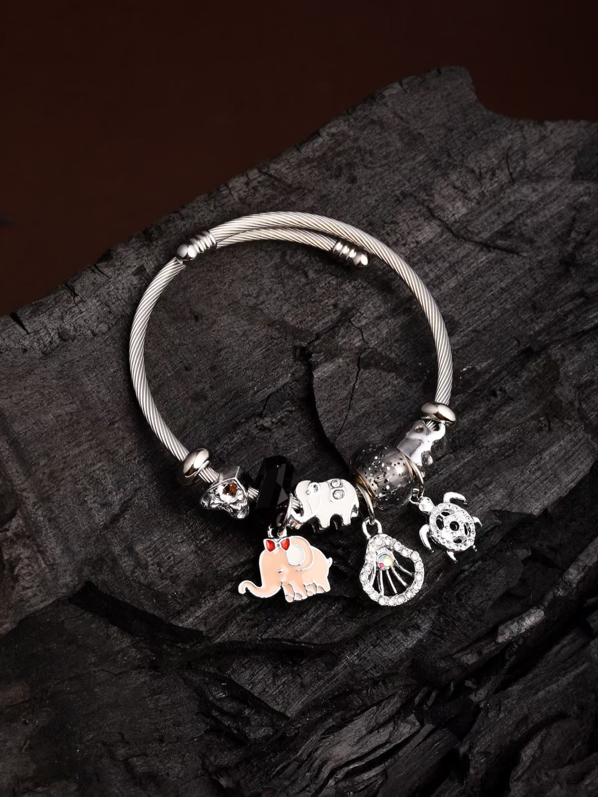 Black & White Charm Adjustable Bangle