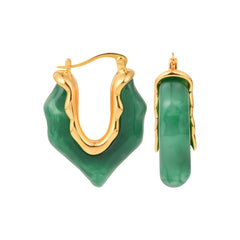 Curved Green Hoop Earring