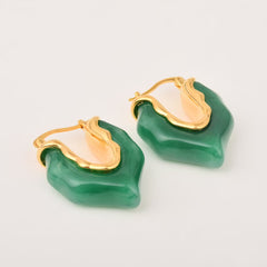 Curved Green Hoop Earring