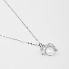 Leaf & Pearl Pendant Necklace