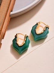 Curved Green Hoop Earring