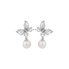 crystal butterfly earring with pearl drop