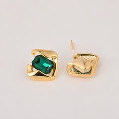 Green stone Square Stud Earring