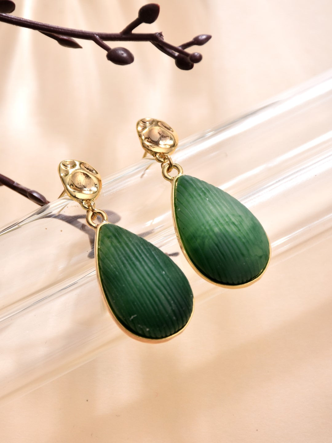 Green Resin drop earrings