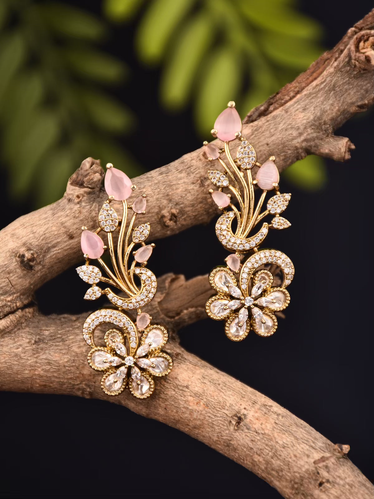 Pink Floral Charm Kundan Earring