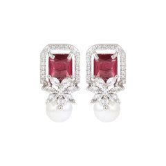 Ruby Red Pearl Stud Earring